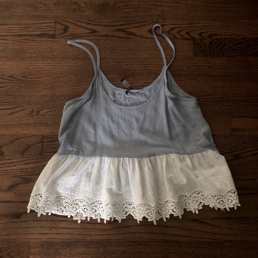 Chambray and lace tank